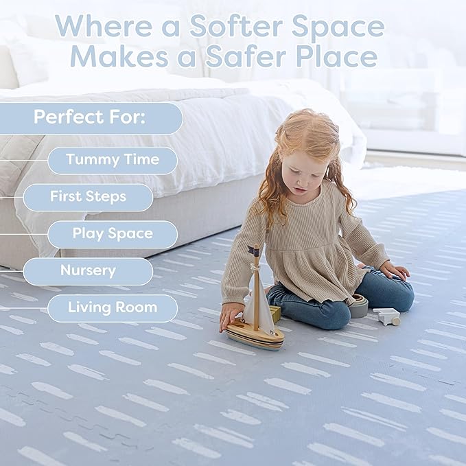 Little Landings Baby Play Mat for Floor - Shoreline (6x8ft) - Premium EVA Foam Play Mat for Babies & Toddlers (Ages 0-5+) Non-Toxic Playmat for Tummy Time, Crawling & Playroom - Stylish & Comfortable
