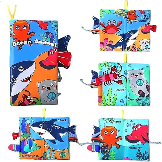 Baby Cloth Book Toys with Tails, Stroller Soft Toys for Infant Baby 0-18 Months (Marine Animals)