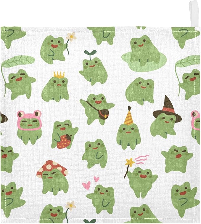 Cute Toads Frogs Baby Muslin Washcloths Soft Face Towel for Newborns, 11.8 X 11.8 Inch, 3 Pack