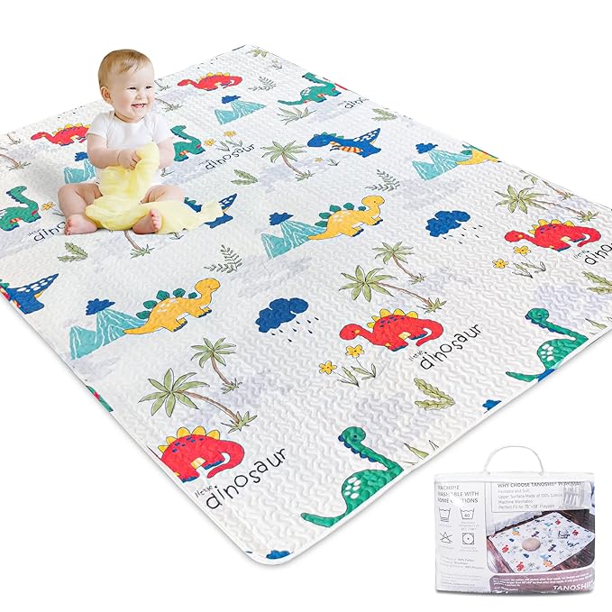 TANOSHII® Baby Play Mat for 79"x59" Playpen, Machine Washable Kids Mat, Cotton,Foldable Crawling Mat for Floor,One-Piece Crawling Mat Non Slip Baby Mat for Floor,Portable Travel(Dinosaur)