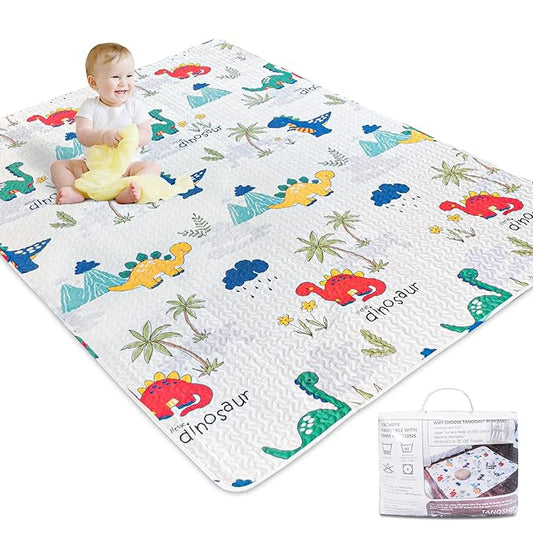 TANOSHII® Baby Play Mat for 79"x59" Playpen, Machine Washable Kids Mat, Cotton,Foldable Crawling Mat for Floor,One-Piece Crawling Mat Non Slip Baby Mat for Floor,Portable Travel(Dinosaur)