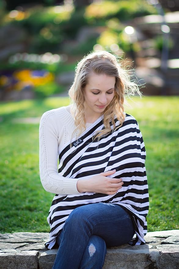 JLIKA Baby Car Seat Covers - Stretchy Infant Canopy and Nursing cover for breastfeeding newborns infants babies girls boys best shower gift maternity apron infinity scarf carseats (Black/White Stripe)