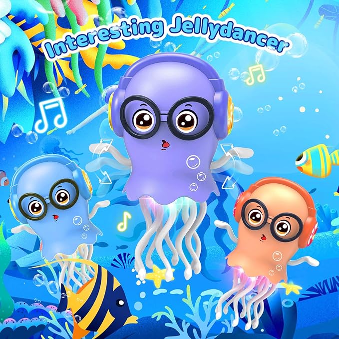 Kids Toy Dancing Jellyfish, Interactive Crawling Jellyfish Bump and Go Toy with Music & Lights, Sensory Tummy Time Toys for Toddlers 3-12 Years, Kids Birthday Easter Gifts for Boys Grils