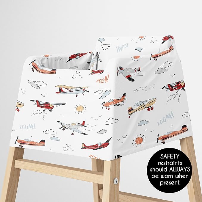 Sweet Jojo Designs Vintage Airplane Boy Infant Baby Car Seat Cover Nursing Breastfeeding High Chair Shopping Cart Stroller Carseat Canopy Carrier Multipurpose Use - Yellow Orange Red White Blue Clouds