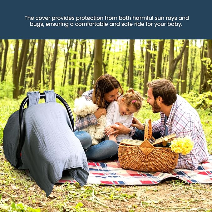 EDEN BLISS Muslin Baby Car Seat Cover– 100% Cotton – 120x120cm Infant – Lightweight Infant Canopy, Universal Fit Baby Carrier Cover & Nursing Privacy Cover
