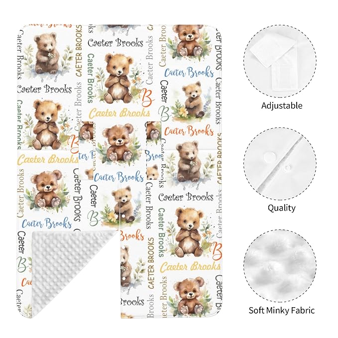 Personalized Baby Car Seat Cover Winter Custom Minky Carseat Cover Boy Girls with Name Bear Carseat Canopy Customized Car Seat Canopy Infant Carrier Covers Nursing Cover Toddler Blanket