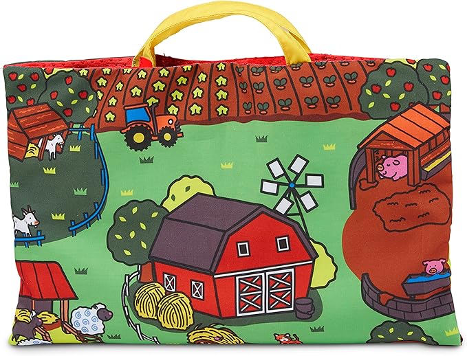 Melissa & Doug Take-Along Farm Baby and Toddler Play Mat (19.25 x 14.5 inches) With 9 Animals - Folds To Be Convenient Storage Bag for Travel