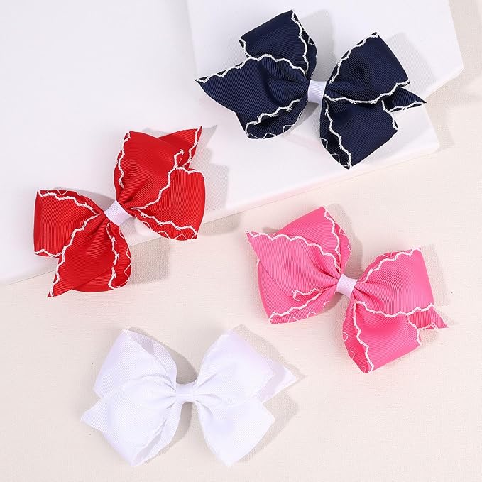 OAOLEER 5” 2PCS Hair Bows for Girls, Navy Grosgrain Ribbon Bows Hair Alligator Clips Hair Accessories for Girls Infants Toddlers Kids Teens Children (Navy)