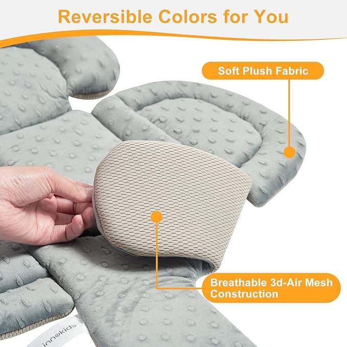 Innokids Infant Car Seat Insert for Newborn, 2 in 1 Reversible Soft Padded Baby Head and Body Support for Stroller, Carseat, Swing (Beige/Gray)