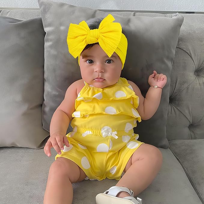 LemonSpace Handmade Baby Girls Headbands Soft Stretchy Nylon Halloween Thanksgiving Hair Accessories with Bows Fall Yellow Orange color for Newborn Baby Girls Infant Toddlers Kids(White Yellow Orange)