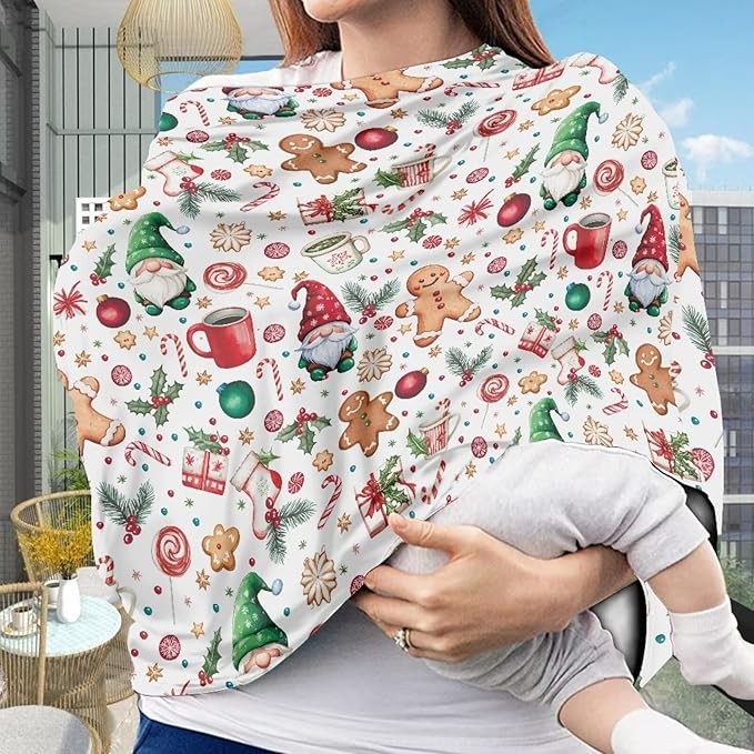 AFPANQZ Christmas Day Stretchy Baby Car Seat Covers Nursing Breastfeeding Cover Breathable Multiuse Infant Carseat Canopy Stroller Cover Scarf All Seasons
