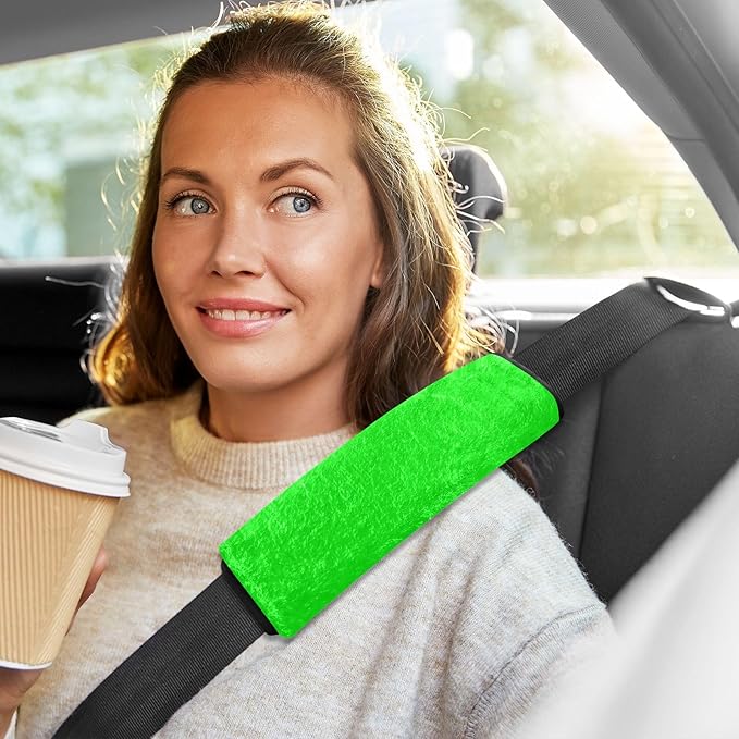 Neon Lime Green Seat Belt Cover 2 Pack for Car Seat Strap Shoulder Seatbelt Covers Baby Kids Soft Car Seat Cover Pad Car Accessories for Boys Girls Adults Babies 10 in