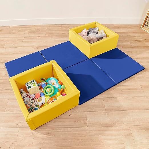 ECR4Kids SoftZone Play Patch Activity Mat Squares, Modular Playmat, Blue, 4-Pack