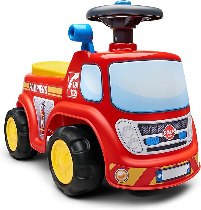 Falk Truck Vehicle with Opening seat and Steering Wheel with a Horn, Push Ride-On Toy for Toddlers 1-3 Years (Fire Truck)