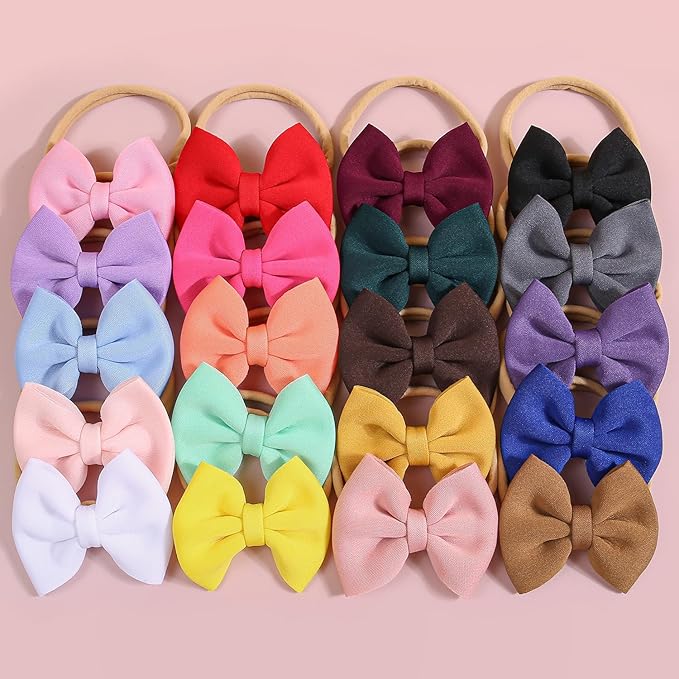 XIMA 20pcs Baby Puff Bow Headband,Boutique Single Puff Bows Headbands for Baby Girls,Hair Band Hair Accessories for Infants Newborn Toddler