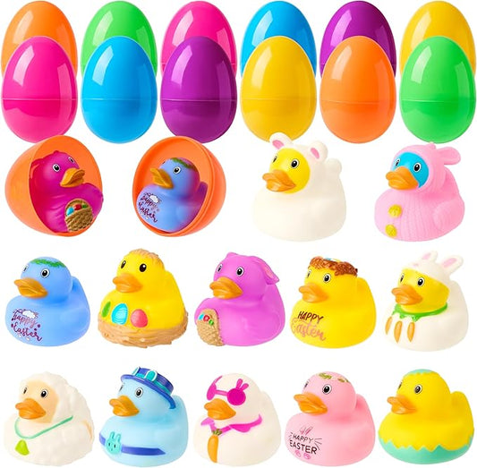 Joyin 12pcs Prefilled Easter Eggs with Rubber Ducks, Easter Bath Duckies Basket Stuffers for Toddlers & Babies, Bathtub Toys Easter Egg Hunt, Classroom Prizes for Kids