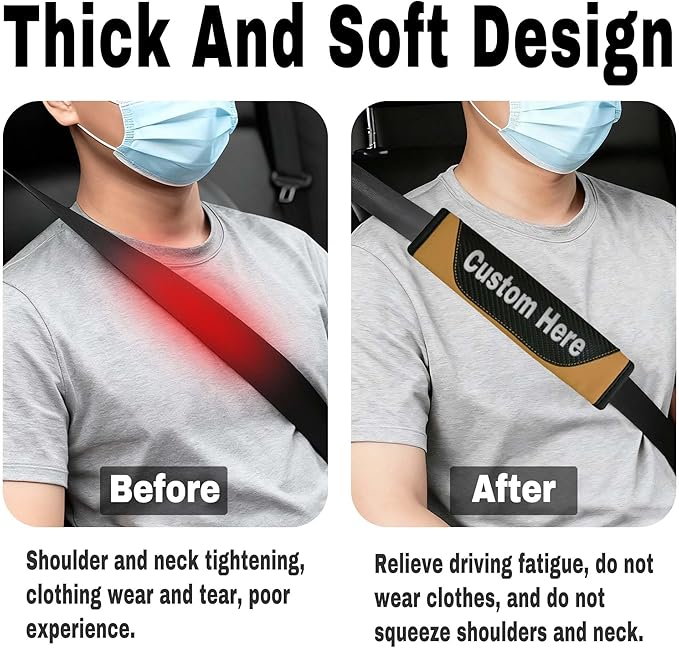Custom Seat Belt Cover Pad - Personalized Carbon Fiber Seatbelt Shoulder Cushion, Auto Accessories for Cars Trucks SUVs