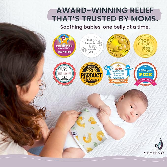 MEMEENO Baby Belly Band for Gas & Colic Relief - Heated Tummy Wrap for Newborns, Sleep Fox