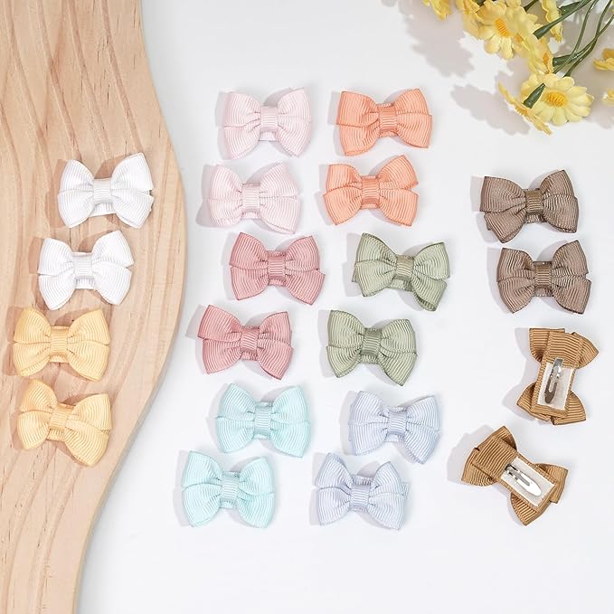 DED Baby Hair Clips 40 Pieces 20 Colors in Pairs Baby Bows Hair Pins Tiny 1.37" Hair Bows Alligator Clips for Girls Infants Toddlers