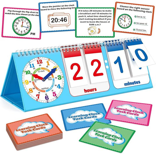 Torlam Learning Clock Flip Chart Colorful Analog & Digital Telling Time Teaching Clock for Kids, Math Manipulatives 1st 2nd Grade Homeschool Supplies Kindergarten Preschool Learning Activities Games