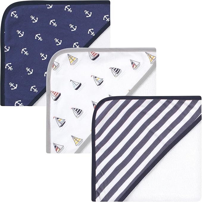 Hudson Baby Unisex Baby Cotton Rich Hooded Towels, Captain, One Size