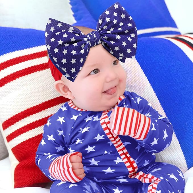 4th of July Hair Bows Girls Patriotic Headband Baby Girl Cheer Bows Wide Headbands for Toddler Red Blue Star Hair Accessories Infant