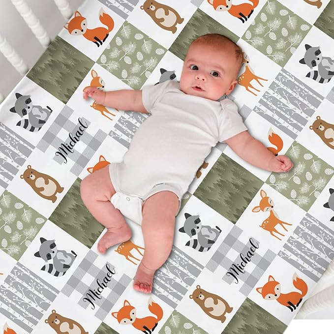Personalized Pack 'n Play Sheets - Custom Baby Crib Sheets for Boys & Girls, Fitted Sheet with Soft, Breathable Woodland Animals Material