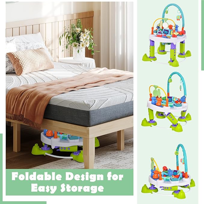 HONEY JOY Baby Bouncer Activity Center, 4 in 1 Toddler Bouncing Activity Saucer & Playtime Mat & Activity Table, Toy Rack, 3 Adjustable Heights, Foldable Activity Center for Infant Boys Girls