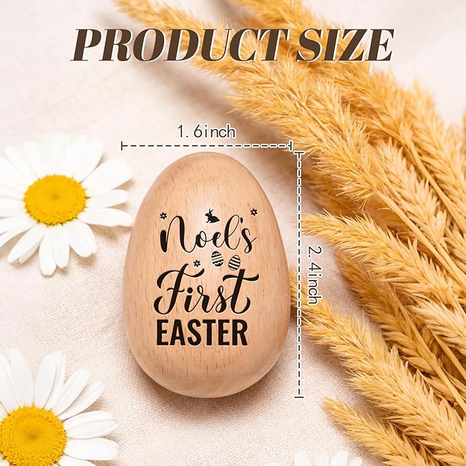 Custom Musical Easter Egg Shaker with Engraved Name, First Easter Gifts for Baby 2026, Wooden Easter Egg Basket Stuffers for Kids, Fake Eggs for Egg Hunt Prize Decor Party Baptism Gift