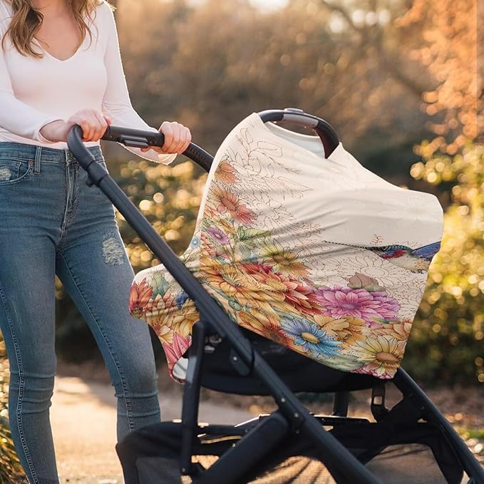 Forchrinse Hippie Hummingbird Floral Print Nursing Breastfeeding Cover,Baby Car Seat Canopy Infant Stroller Covers for Newborn Boys and Girls