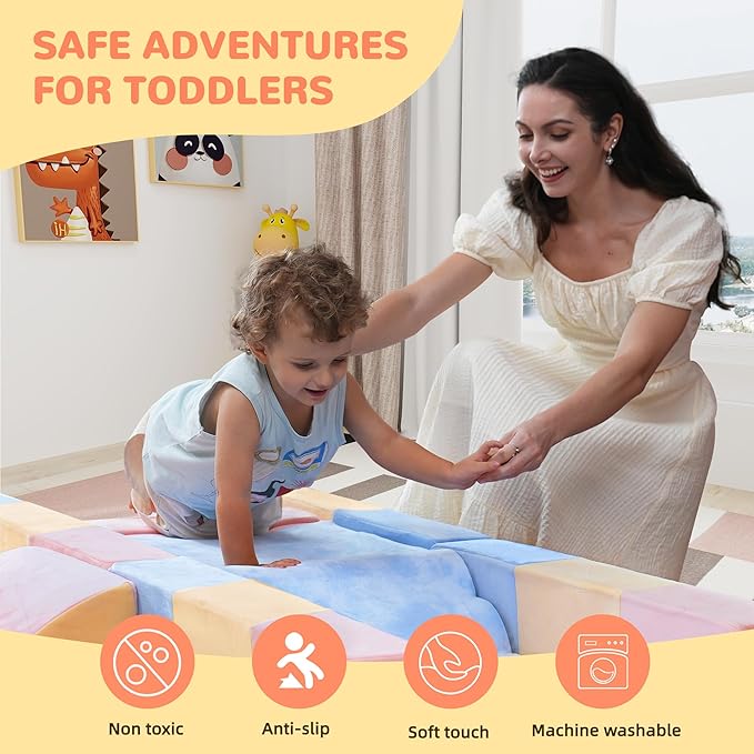 Toddler Climbing Toys Indoor, 11-Piece Soft Foam Play Set for Toddlers Kids 1-3, Baby Climbing Blocks with Slide, Ramp and Steps, Crawl and Climb Activity Gym, Lightweight, Easy to Clean Gift