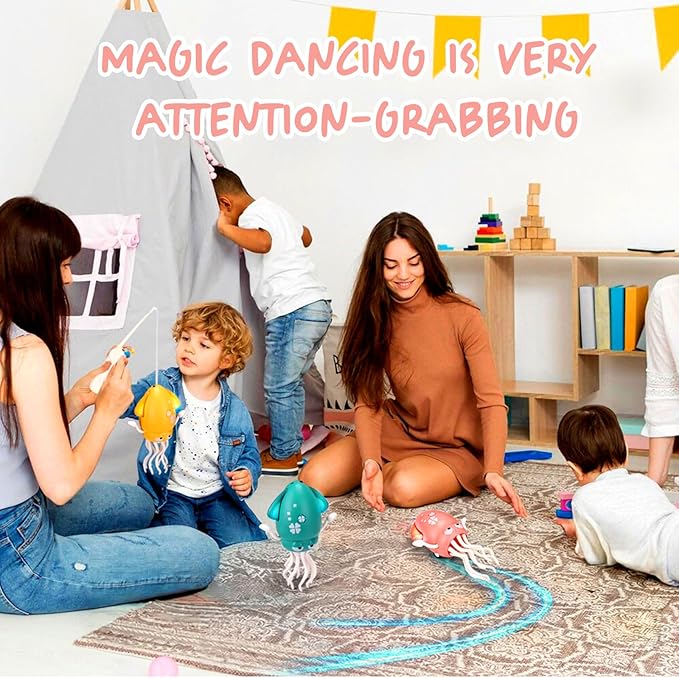 Palksky Dancing Squid Baby Toy in Tummy Time,Magic Electric Octopus Automatic Obstacle Avoidance Toy with Light & Music,Crawling Toys for Learning to Walk,Pink