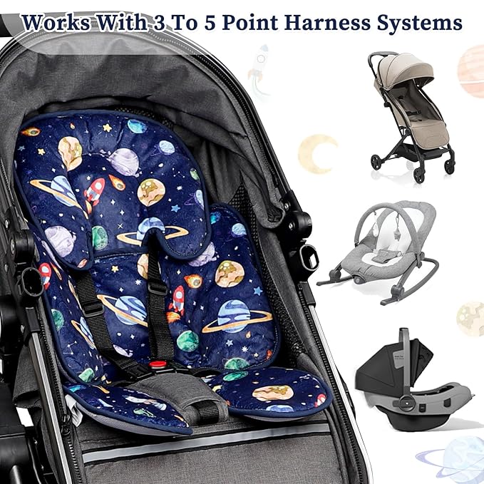 Pea Pod Pack of Infant Car Seat Insert and Car Seat Strap Covers Set, Outer Space