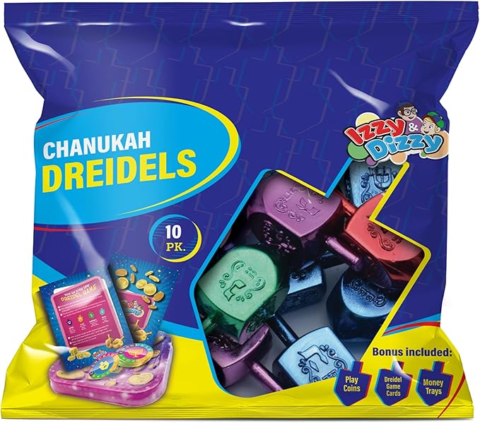 Izzy 'n' Dizzy Hanukkah Multicolor Metallic Dreidel (Pack of 10) - Medium