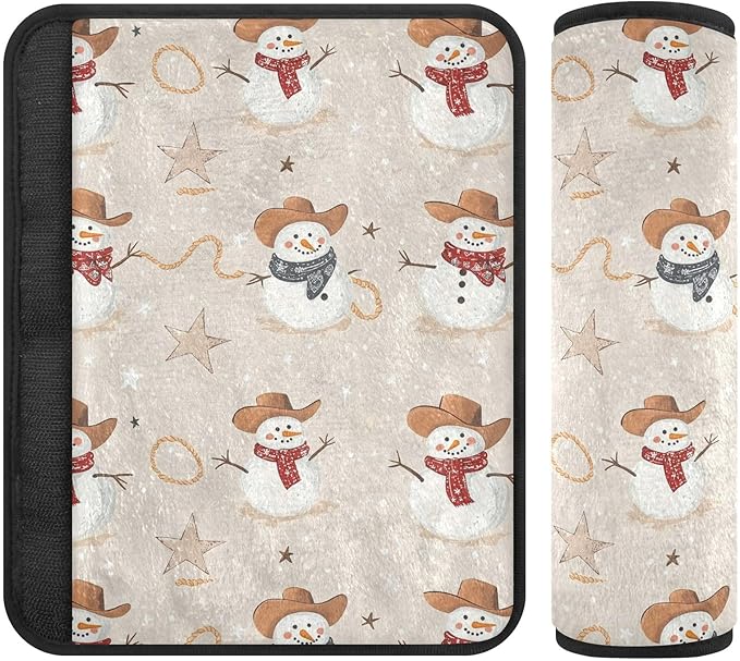 CHIFIGNO 2 Pack Seat Belt Covers Cute Snowmen Cowboy Hats Car Seatbelt Covers Cute Shoulder Pads Car Accessories Protect Your Neck and Shoulder
