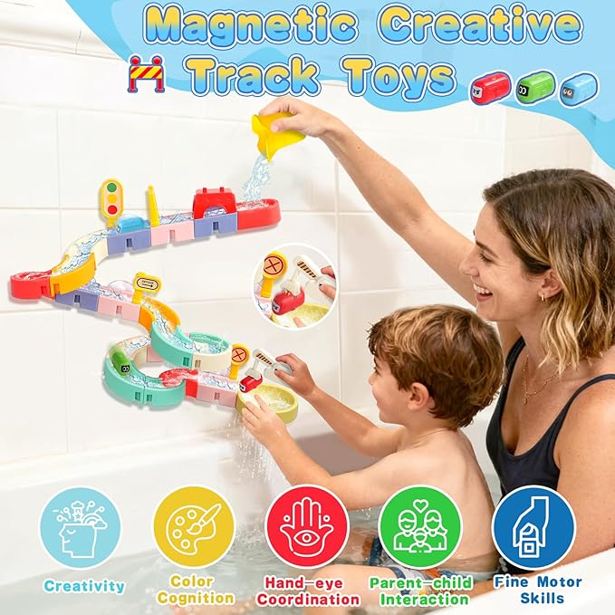 Fajiabao Bath Toys for Kids Ages 4-8 3-5 Toddler Bath Toys City Car Slide Fun DIY Bathtub Shower Birthday GITS for Kids 2-4 5 6 7 Year Old Boys Girls(Special Edition)