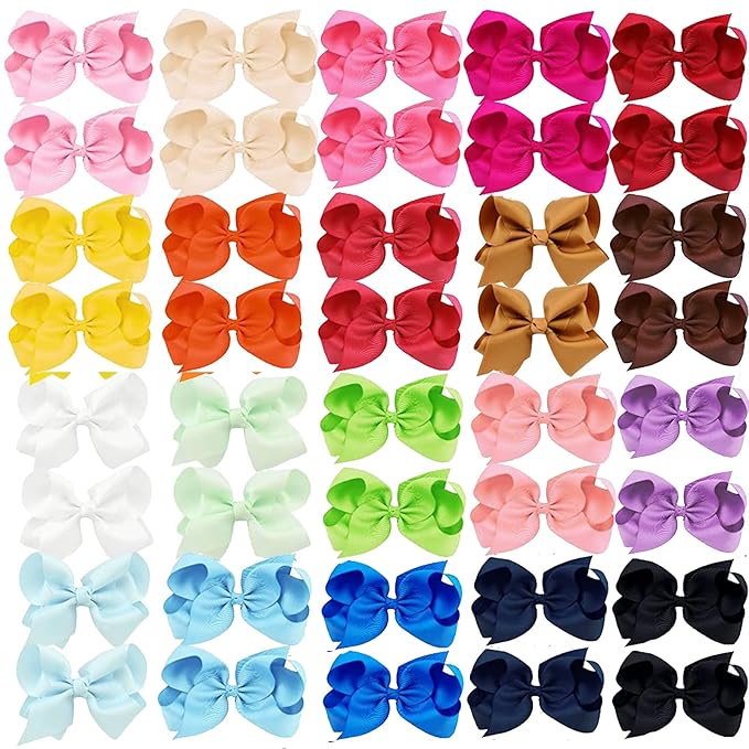40PCS 4 Inch Hair Bows for Girls,Hand-made Grosgrain Ribbon Hair Bow Alligator Clips Hair Accessories for Toddlers Baby Girls Kids Teens in Pairs