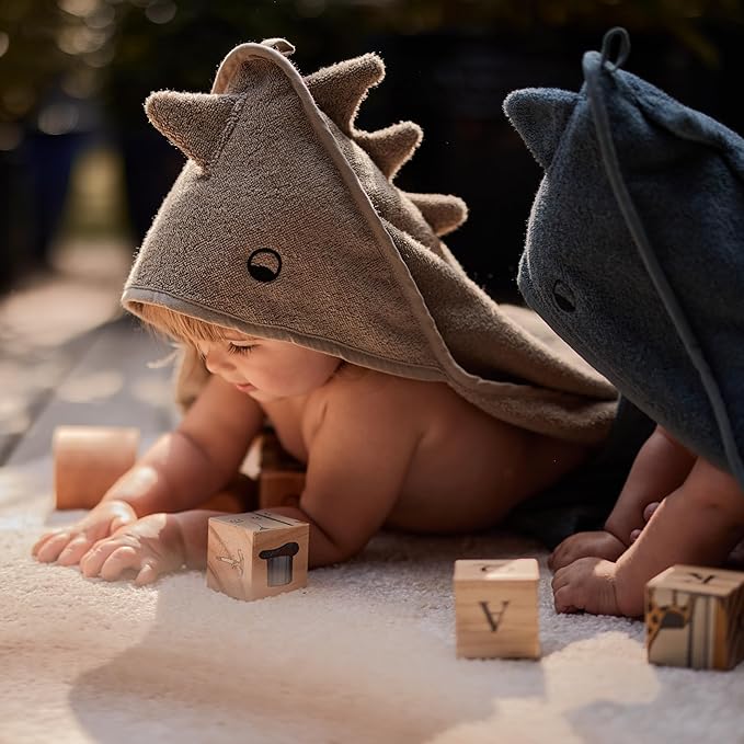 Hooded Baby Towels - 100% Organic Cotton Baby Bath Towels for Baby Boy 32" x 32" Super-Soft and Absorbent Baby Towels for Newborn (Dino - Tradewinds)