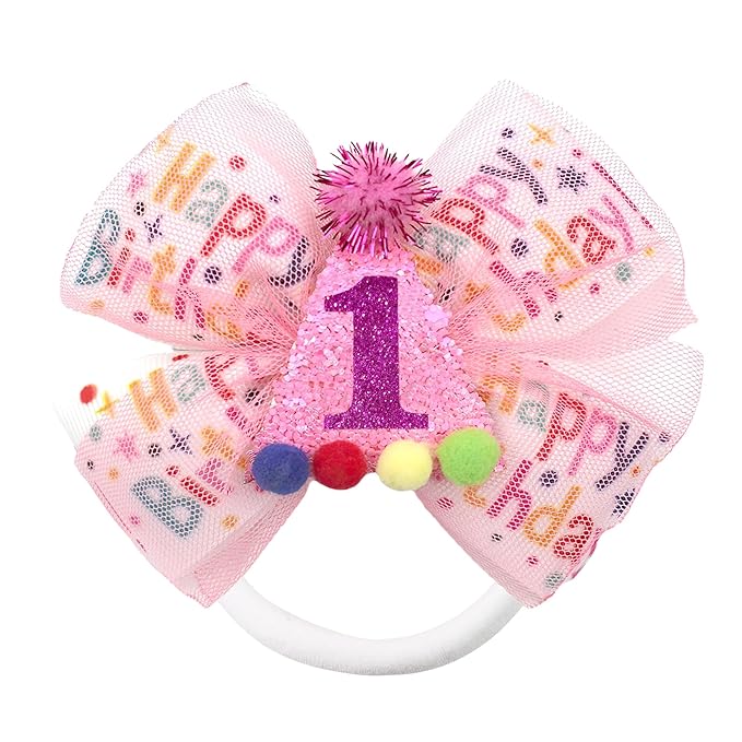 Baby Girls Pink Birthday Hair Bow Clip 1 2 3 4 5 6 Years Sprinkle Tulle Decorations Confetti Ice Cream Party Pink Hair Accessories for 1st Birthday