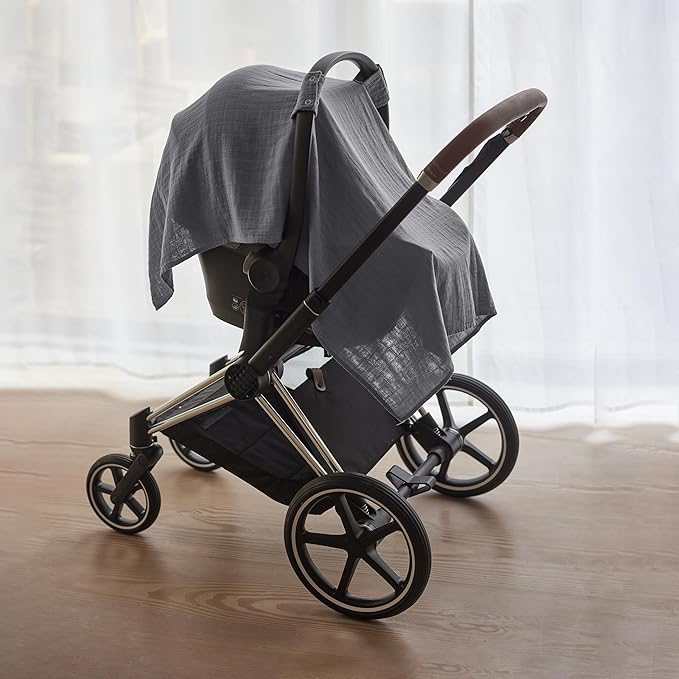 Car Seat Cover Baby - Organic Muslin Cotton - Carseat Canopy - 43" x 32" 2-Pack (Soft Grey/Natural)