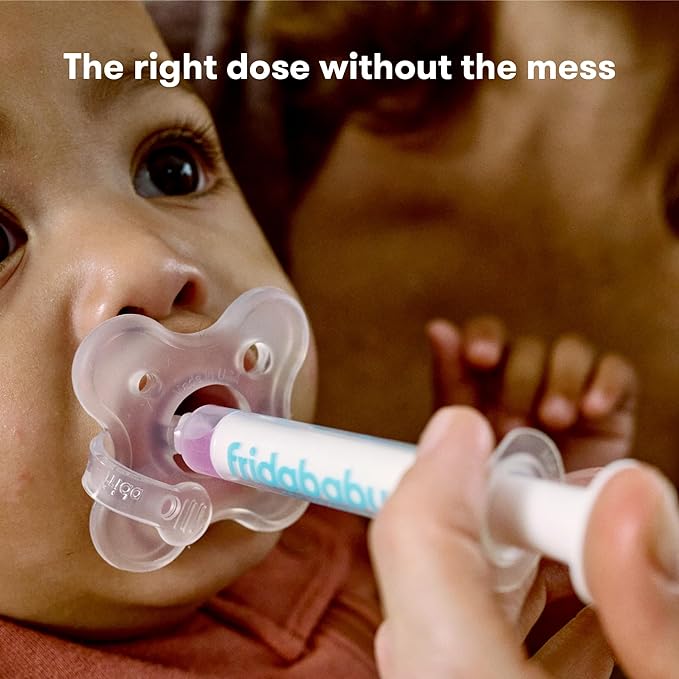 Frida Baby The 3-Step Cradle Cap System, DermaFrida The FlakeFixer, Sponge, Brush, Comb and Storage Stand + Frida Baby Medicine Pacifier, Medicine Syringe & Accu-Dose Pacifier