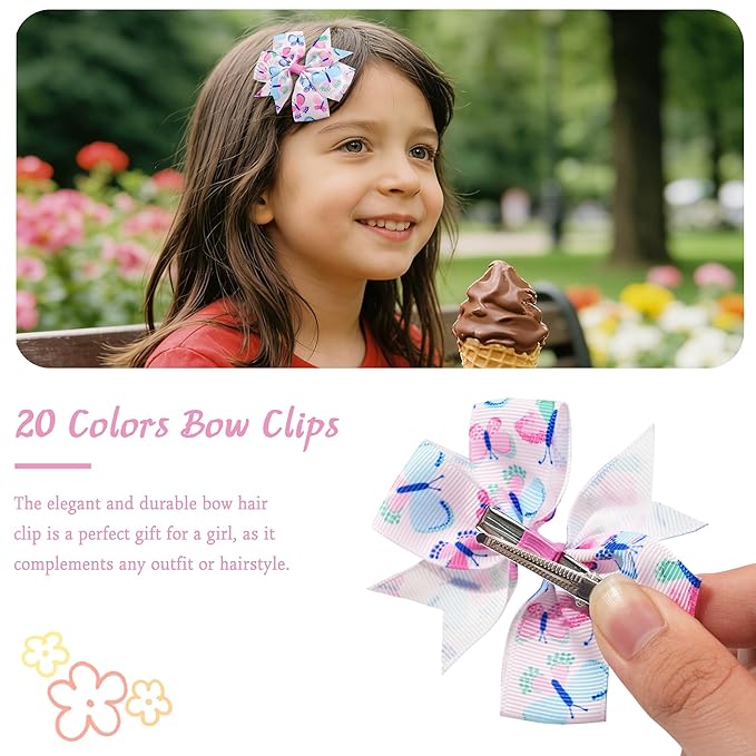 CÉLLOT 40Pcs 3 Inch Boutique Grosgrain Ribbon Pinwheel Hair Bows Alligator Clips For Girls Toddlers Accessories Teens Gifts In Pairs(Fresh Color)