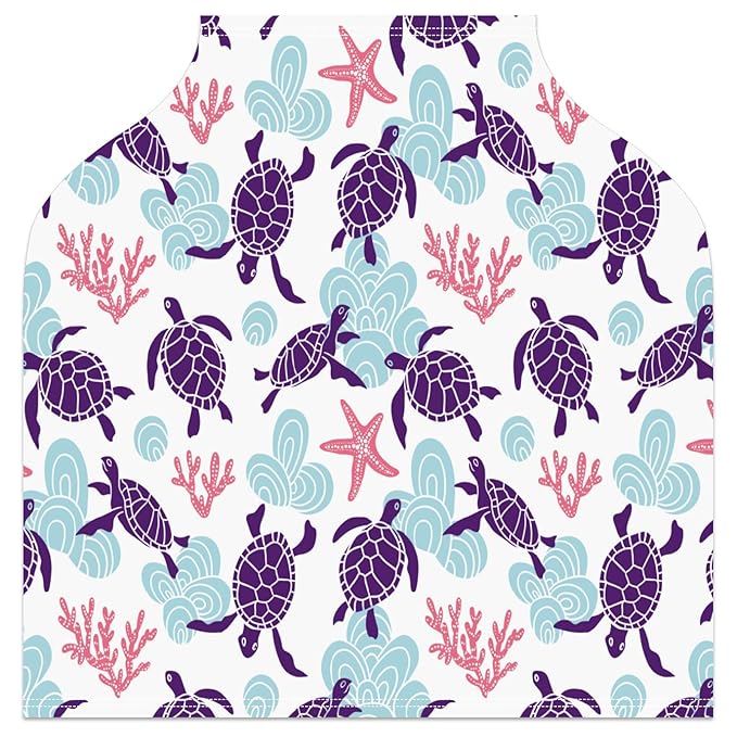 Baby Car Seat Stroller Covers Purple Sea Turtles Marine Starfish Nursing Cover Breastfeeding Scarf Soft Breathable Stretchy Coverage Carseat Canopy Cover for Boys and Girls Soft Breathable Multi Use