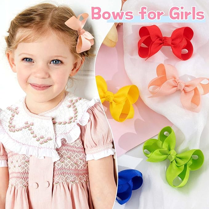 Oaoleer 40 Colors 3 Inch Hair Bows Clips Grosgrain Ribbon Bows Hair Alligator Clips Hair Barrettes Hair Accessories for Girls Toddler Infants Kids Teens Children (3inch 40color)