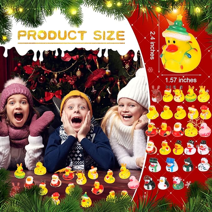 Hanaive 28 Pcs Christmas Ducks for Stocking Stuffers Mini Xmas Rubber Ducks Bath Toys for Kids Toddlers Christmas Goodie Bag Stuffers Xmas Party Favor Gifts (Stylish)
