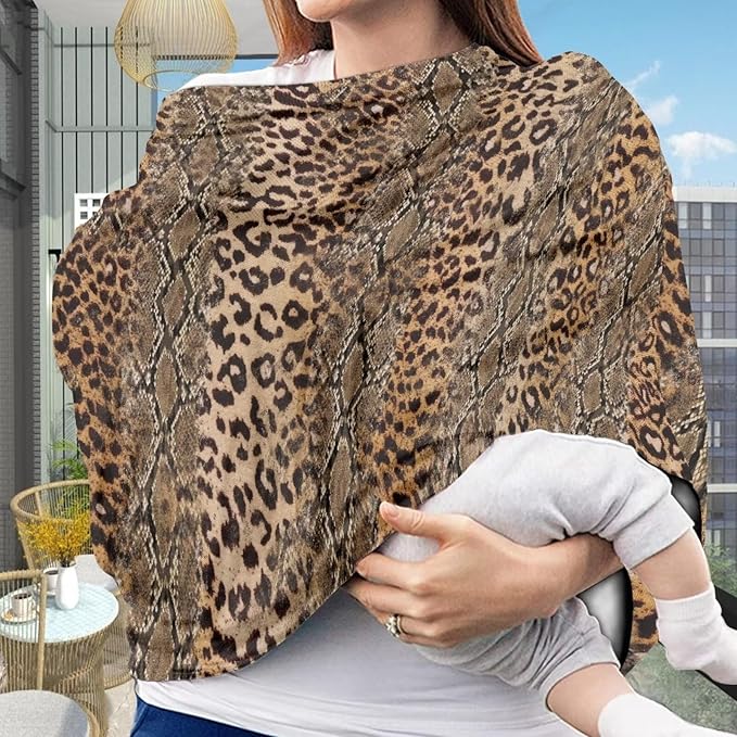 Forchrinse Wild Leopard and Snake Print Nursing Cover Breastfeeding Scarf Fashion Baby Car Seat Cover for Boys Girls Multi-Use Infant Carseat Canopy
