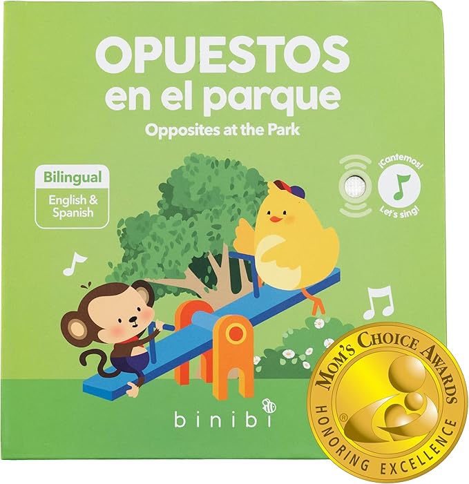 Binibi Opuestos en el Parque – Bilingual Musical Sound Book for Kids 3–5, Learn Opposites in Spanish & English, Interactive Learning Book. Libro en Español para Niños.