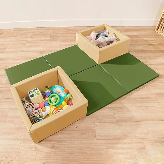ECR4Kids SoftZone Play Patch Activity Mat Squares, Modular Playmat, Hunter Green, 4-Pack