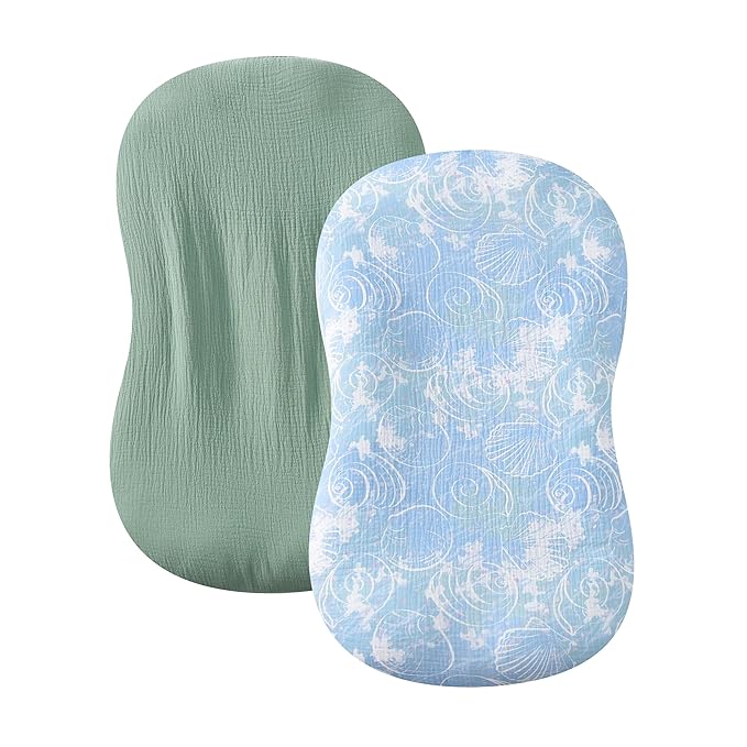 TADO MUSLIN Baby Lounger Cover 2 Pack, 100% Organic Cotton Muslin, Soft & Breathable Newborn Lounger Slipcover, Fits Most Infant Loungers, Machine Washable, Neutral & Cute Designs