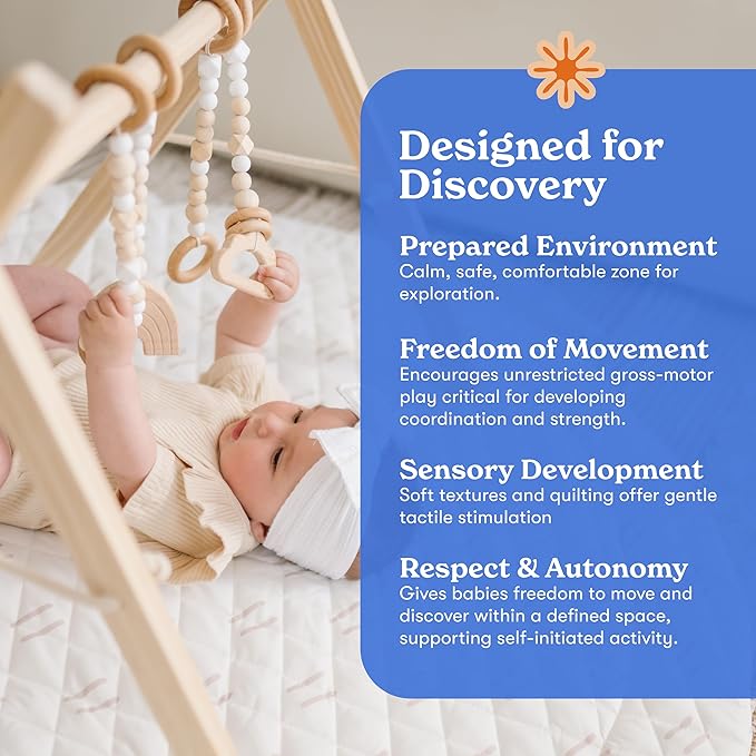 Round Baby Play Mat for Floor, 43" Reversible Tummy Time & Crawling Mat, Soft Cushioned Cotton Baby Playmat, Foldable & Machine Washable Activity Mat for Newborn to Toddler, Neutral Nursery & Playroom